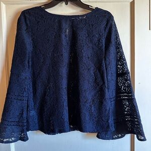 LOFT Navy Lace Women's Top with Bell Sleeves New Without Tags - never worn